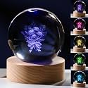 3D Carnation Gifts for Women Crystals Ball 60mm - Carnation Figurines Decor Glass for Mom Figurine Carnation Stuff for Room Birthday for Lovers Wife