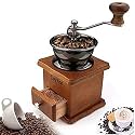 3d Creations Manual Coffee Grinder with 4 Adjustable Settings Wooden Body Vintage Style No Power Needed, Whole Bean, Drip Coffee, Espresso