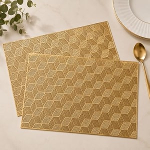 3d cube pvc placemat for center table metallic gold