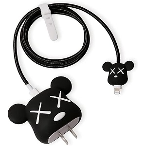 3d cute cartoon series fast charger protector for iphone 18w 20w iphone 14 13 12 11 pro max fast charging cable charger head protective cover cable accessory data cable protective sleeve - black bear