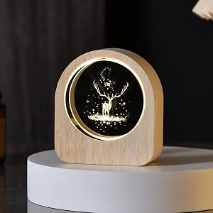 3d deer crystal ball round shape night lamp glass ball night lamp with woodern basedecorations gifts for home office decoration birthday gift adults deer round shape light