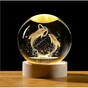 criyale 3d dolphin love crystal ball night light with wooden base engraved lamp for kids fantasy decoration led bedroom dcor usb table light for love romantic home office birthday gift