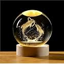 CRIYALE 3D Dolphin Love Crystal Ball Night Light with Wooden Base Engraved Lamp for Kids Fantasy Decoration LED Bedroom Décor USB Table Light for Love Romantic Home Office Birthday Gift