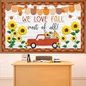 3D Fall Sunflower Classroom Bulletin Board Decors Brown Plaid Borders with 3D Autumn Paper Sunflower We Love Fall Most of All Truck Cutouts for Student Teacher School Office Chalkboard Wall Supplies