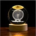 CRIYALE 3D Ferris Wheel Crystal Ball Night Lamp, Crystal Ball Night Light with USB, LED Wooden Base Table Lamp for Bedroom Home Office Christmas Decoration Birthday Gift for Boys Girls (Ferris Wheel)