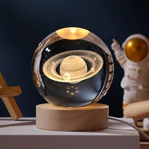 3d galaxy crystal ball night light  dimmable engraved led glass ball lamp with usb powered wooden base-solar system crystal ball light for home decor office birthday gift amp kids bedroom saturn