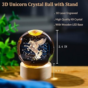 3d galaxy crystal ball night light  dimmable engraved led glass ball lamp with usb powered wooden base-solar system crystal ball light for home decor office birthday gift amp kids bedroom unicorn
