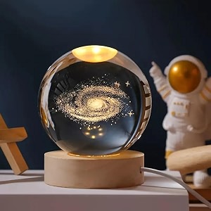 eumqestoer 3d galaxy crystal ball night lightdimmable engraved led glass ball lamp with usb powered wooden base-solar system crystal ball light for home decorofficebirthday gift amp kids bedroom