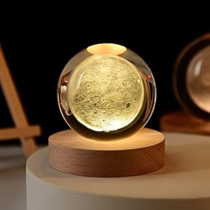 3d galaxy crystal ball night light  dimmable engraved led glass ball lamp with usb powered wooden base-solar system crystal ball light for home decor office birthday gift amp kids bedroom moon