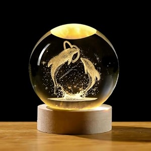 3d galaxy crystal ball night light  dimmable engraved led glass ball lamp with usb powered wooden base-solar system crystal ball light for home decor office birthday gift amp kids bedroom dolphin