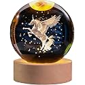 3D Galaxy Crystal Ball Night Light | Dimmable Engraved LED Glass Ball Lamp with USB Powered Wooden Base-Solar System Crystal Ball Light for Home Decor, Office, Birthday Gift &amp; Kids Bedroom (Unicorn)