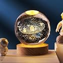 3D Galaxy Crystal Ball Night Light | Dimmable Engraved LED Glass Ball Lamp with USB Powered Wooden Base-Solar System Crystal Ball Light for Home Decor, Office, Birthday Gift &amp; Kids Bedroom (Planet)