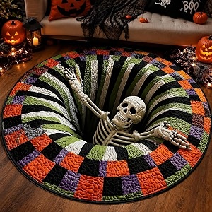 3D Halloween Rug Ghost Skeleton vortex quilted