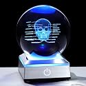 3D Human Skull Crystal Ball Etched Anatomical Skull Model, with Light Base