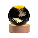 3D Laser Etched Butterfly Crystal Ball with Stand, 60mm Glass Sphere Decorative Balls, Crystal Butterfly Figurine Lamp Night Light Gifts for Women Girls Mom Kids