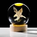 3D Laser Etched Eagle Crystal Ball, Eagle Statue Decor Crystal Sphere Lamp Night Light, Glass Animal Figurines Collectibles Gifts for Women Kids