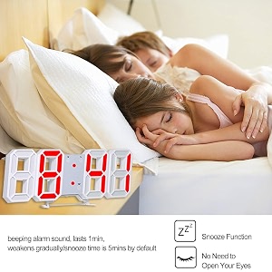 3D LED Digital Alarm Clock Black Red