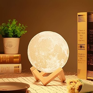 3d moon lamp with 7 color of lights with wooden stand for bedroom usb rechargeable moon lamp sensor touch -0077