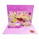 3D Pop Up Birthday Card for Women & Kids - Cute & Fun Greeting Cards with Envelope, Happy Birthday Cards for Adults, Girls, Boys - Handmade Birthday Greeting Card for All Ages(Birthday Card Pink)