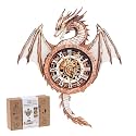 3D Puzzles for Adults-Wooden Dragon Clock Puzzle DIY Wall Clock Model Kit