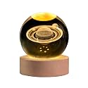 3D Saturn Crystal Ball with LED Stand, 60mm Glass Sphere Decorative Balls, Space Planet Galaxy Lamp Night Light Gifts for Women Kids