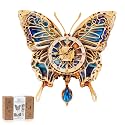 3D Wooden Puzzles for Adults Butterfly Design Clock Model Kit with Pendulum