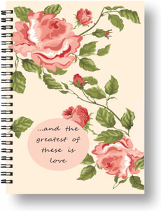 3ds notebook a5 diary ruled 144 pages rose with leaves pink green