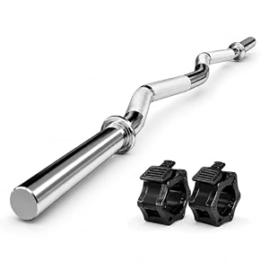 3ft curl rod barbell  28mm solid steel chrome ez curl bar for gym amp home workout  weight lifting rod with lock collars  biceps triceps amp forearm training bar compatible with 1 inch plates