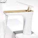 Solid Brass Mixer Tap Hot & Cold Deck Mounted Single Handle White & Gold Bathroom Basin Faucet