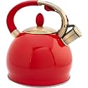 3L Tea Kettle Camping Coffee Pot Black Red White Whistling Stainless Stovetop Ergonomic Electroplated Bronze Handle Heavy Duty for Stove Top black-3L