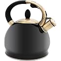 3L Tea Kettle Camping Coffee Pot Black Red White Whistling Stainless Stovetop Ergonomic Electroplated Bronze Handle Heavy Duty for Stove Top black-3L