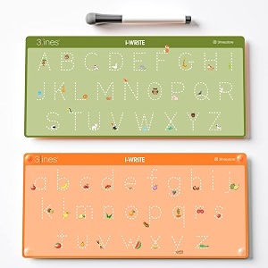 3lines i-write reusable alphabet writing practice board for kids  uppercase amp lowercase abc learning toy  educational writing board with animals amp fruits  preschool learning gift regular