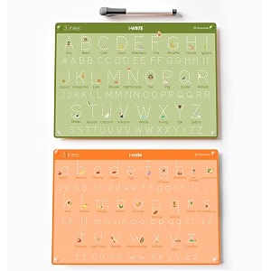 3lines i-write reusable alphabet writing practice board for kids  uppercase amp lowercase abc learning toy  educational writing board with animals amp fruits  preschool learning gift large