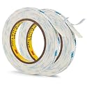 3M 1600T Double Sided Tape, 0.5 in x 18 ft White PE Foam Tape, 2 Pack