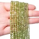 3mm 120pcs Natural Olivine Stone Beads, Songxi Small Faceted Round Loose Gemstone Beads for Jewelry Making, DIY Art and Craft, Bracelet for Necklace (1 Strand)