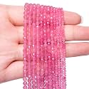 3mm 120pcs Natural Pink Color Jade Stone Beads, Songxi Small Faceted Round Loose Gemstone Beads for Jewelry Making, DIY Art and Craft, Bracelet for Necklace (1 Strand)
