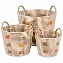 3Pack Boho Wicker Laundry Basket: Natural Seagrass Large Laundry Hamper with Handles, Stackable Decorative Woven Baskets for Storage Clothes, Blanket, Toys, Living Room, Bedroom, Bathroom Organization