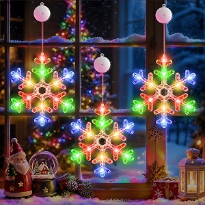 3Pack Christmas Window Lights Decorations Multicolor Snowflake