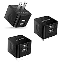 USB Wall Chargers, 2.4A Dual Port Fast Charger Block Flat Power AC Adapter