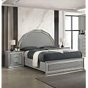 3pc Bed 2X Nightstand Set Molding Trim Metallic Scale LED Lights Headboard Metallic Gray Finish Bedroom Furniture
