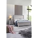 3pc King Size Drift Wood Grey Finish Upholstered Channel Tufted Panel Bed Nightstands Set Wooden Bedroom Furniture Contemporary