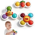 3PC Suction Spinner Toys for Babies 12 Months, Bath & Window Suction Toys, Airplane Travel Activities, Montessori Sensory Fidget Toys, Easter Basket Stuffers Gifts for 1 Year Old Boys Girls