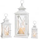 3PCS (20’’&amp;13’’&amp;9’’) Lanterns Decorative Indoor &amp; Outdoor, Vintage White Metal Frame Candle Holders for Front Porch, Patio, Pathway, Balcony, Garden, Yard Decor, Halloween Christmas Decorations