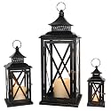 3PCS (20’’&amp;13’’&amp;9’’) Lanterns Decorative Indoor &amp; Outdoor, Vintage Metal Frame Candle Holders for Front Porch, Patio, Pathway, Balcony, Garden, Yard Decor, Halloween Christmas Decorations