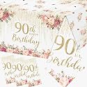3Pcs 90th Birthday Tablecloth,Rose Gold 90th Birthday Tablecloth Rectangular Plastic 90th Happy Birthday Table Cover, 90th Birthday Table Decorations for Women 90th Party,70.8 * 42.5inch