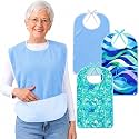 3PCS Adult Bibs, Reusable Waterproof Bibs with Crumb Catcher for Adults