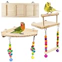 3PCS Bird Perches Platform Swing with Climbing Ladder, Natural Wood Ladder Bungee Toys,for Green Cheeks, Lovebird, Chinchilla, Budgie, Hamster, Parrot Cage Toys Sets