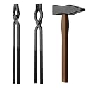 3PCS Blacksmith Forging Tools Set with Wolf Jaw and V-Bit Tongs, Forged Hammer and A3 Steel Rivets for Knife Making and Bladesmithing