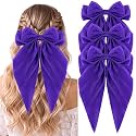 3PCS Dark Purple Silky Satin Hair Bows, Oversized Long Tail Bows with Barrette Clips, Coquette Hair Accessories for Women and Girls