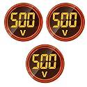 3pcs Digital Display AC Voltage Indicator, 22mm Round Head LED Voltage Tester AC50~500V Voltmeter Monitor (Yellow)